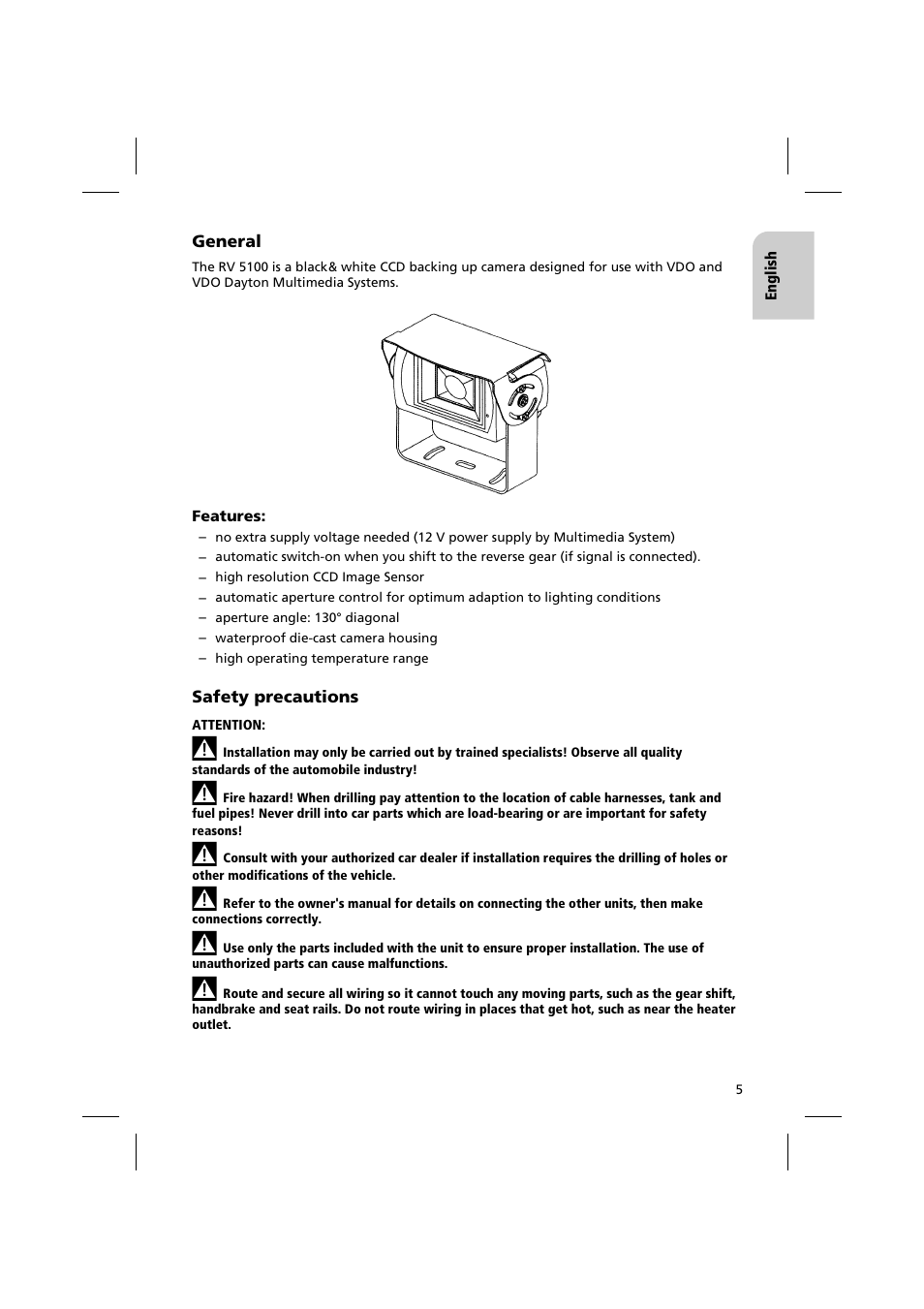 VDO Dayton CCD Backing Up Camera RV 5100 User Manual | Page 4 / 8