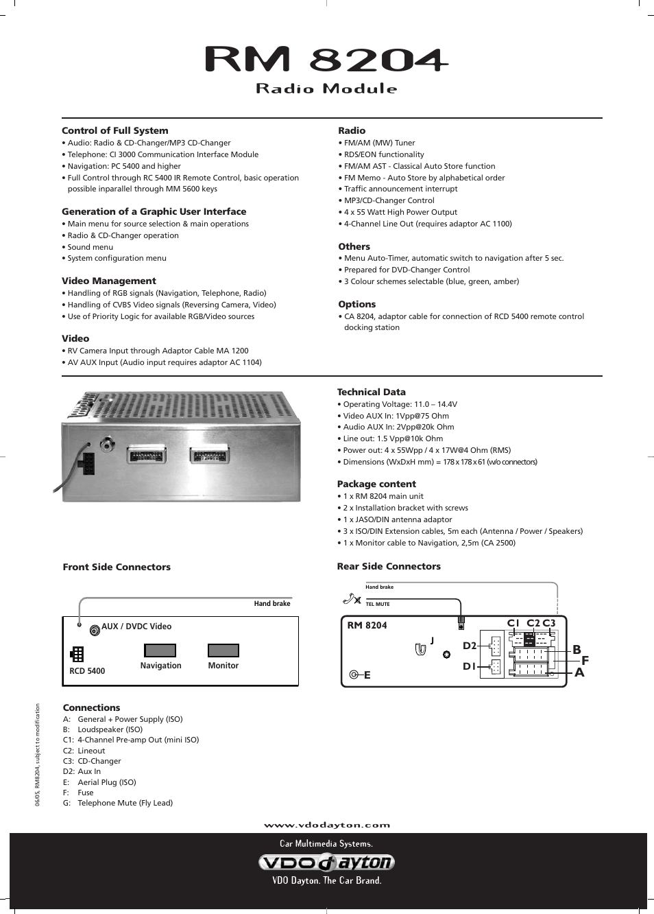 Rm 8204, Bf a, Radio module | VDO Dayton Radio Module RM 8204 User Manual | Page 2 / 2