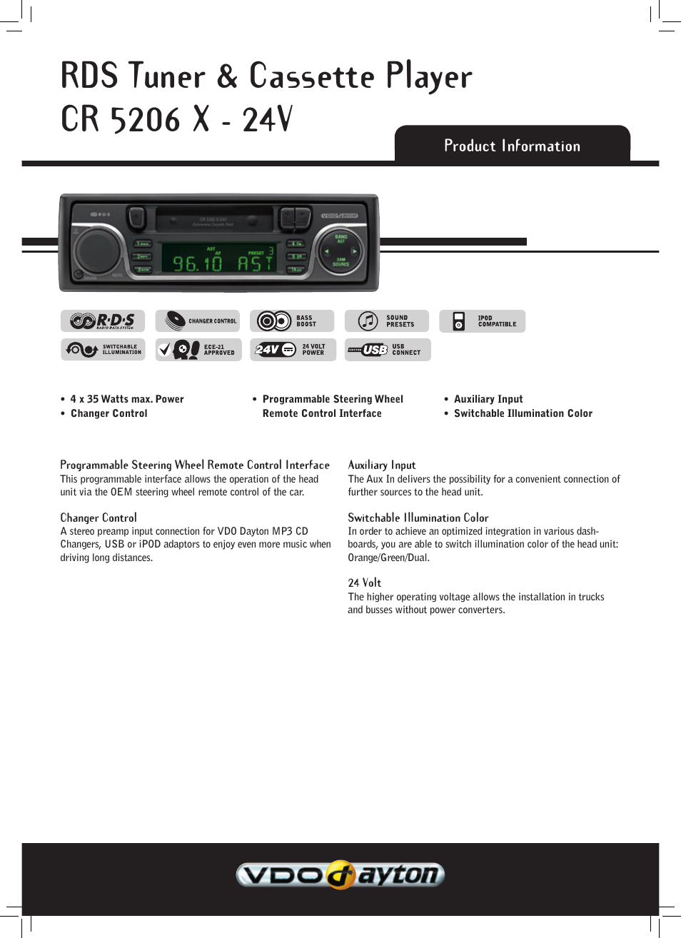 VDO Dayton CR 5206 X - 24V User Manual | 2 pages
