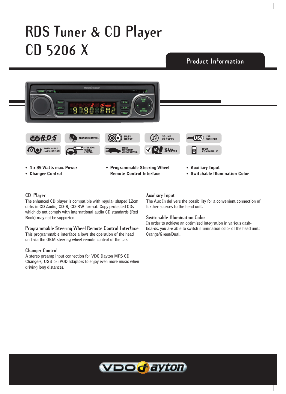 VDO Dayton CD 5206 X User Manual | 2 pages