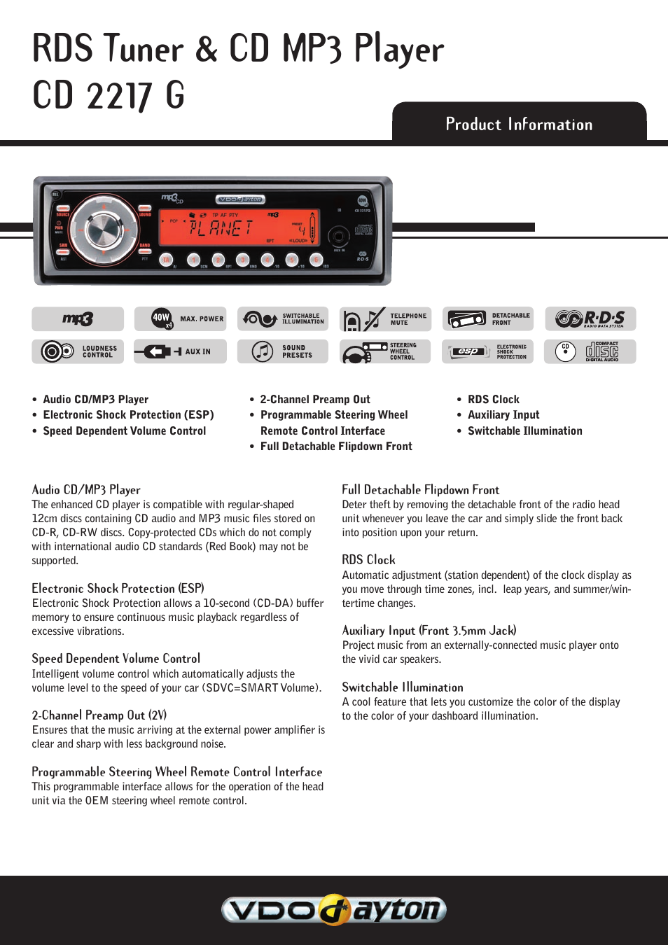 VDO Dayton CD 2217 G User Manual | 2 pages