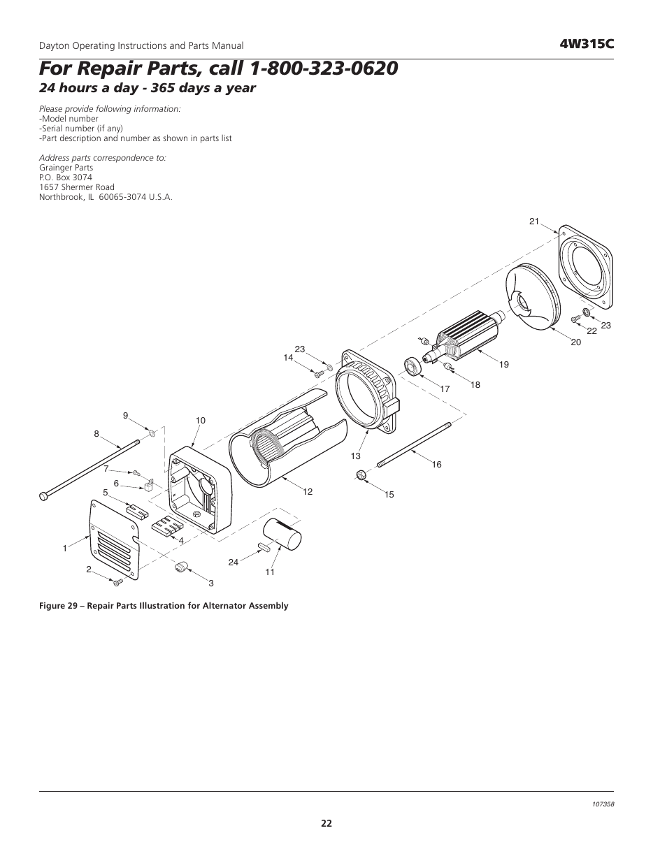 Dayton diesel electric generator, 4w315c | VDO Dayton 4W315C User Manual | Page 22 / 28