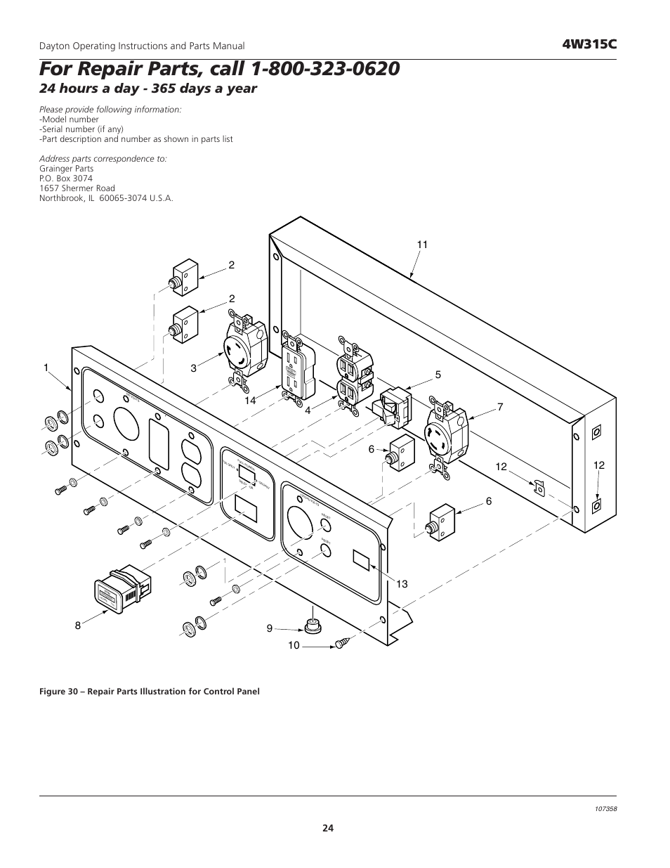 Dayton diesel electric generator, 4w315c, Dayton operating instructions and parts manual 24 | VDO Dayton 4W315C User Manual | Page 24 / 28