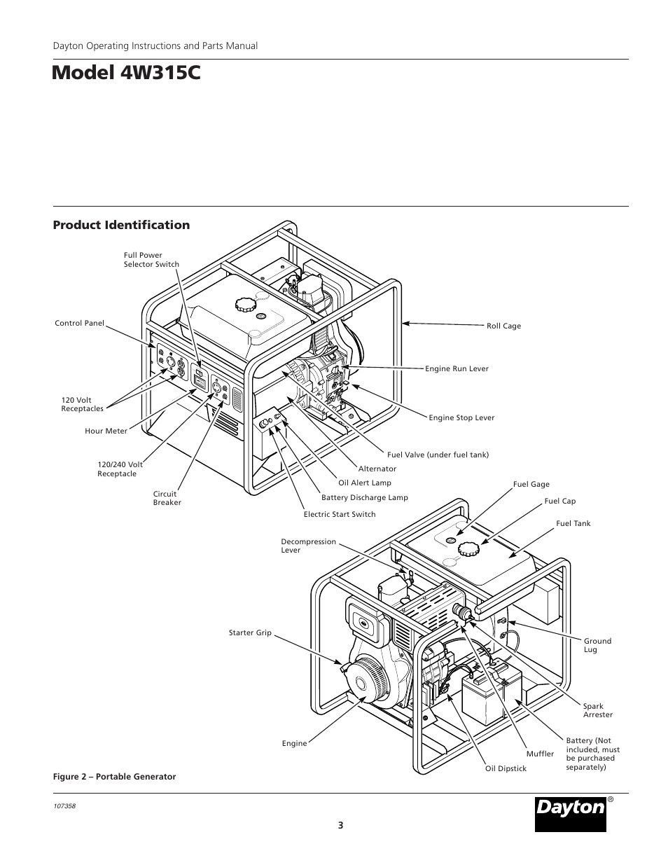 Model 4w315c, Product identification | VDO Dayton 4W315C User Manual | Page 3 / 28