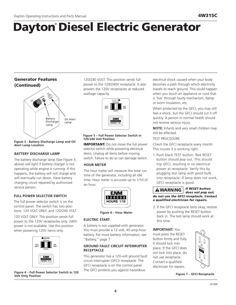 Dayton diesel electric generator, 4w315c, Generator features (continued) | VDO Dayton 4W315C User Manual | Page 6 / 28