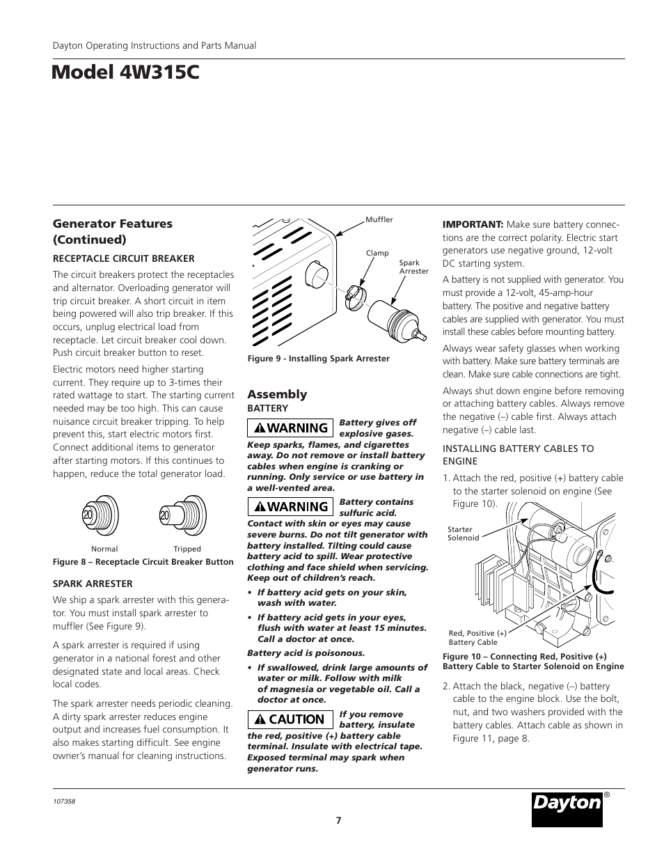 Model 4w315c, Assembly, Generator features (continued) | VDO Dayton 4W315C User Manual | Page 7 / 28