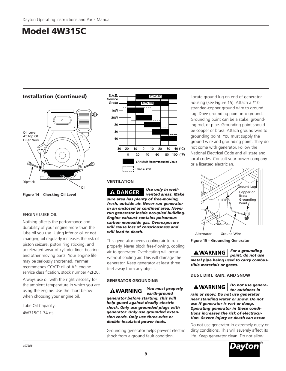 Model 4w315c, Installation (continued) | VDO Dayton 4W315C User Manual | Page 9 / 28