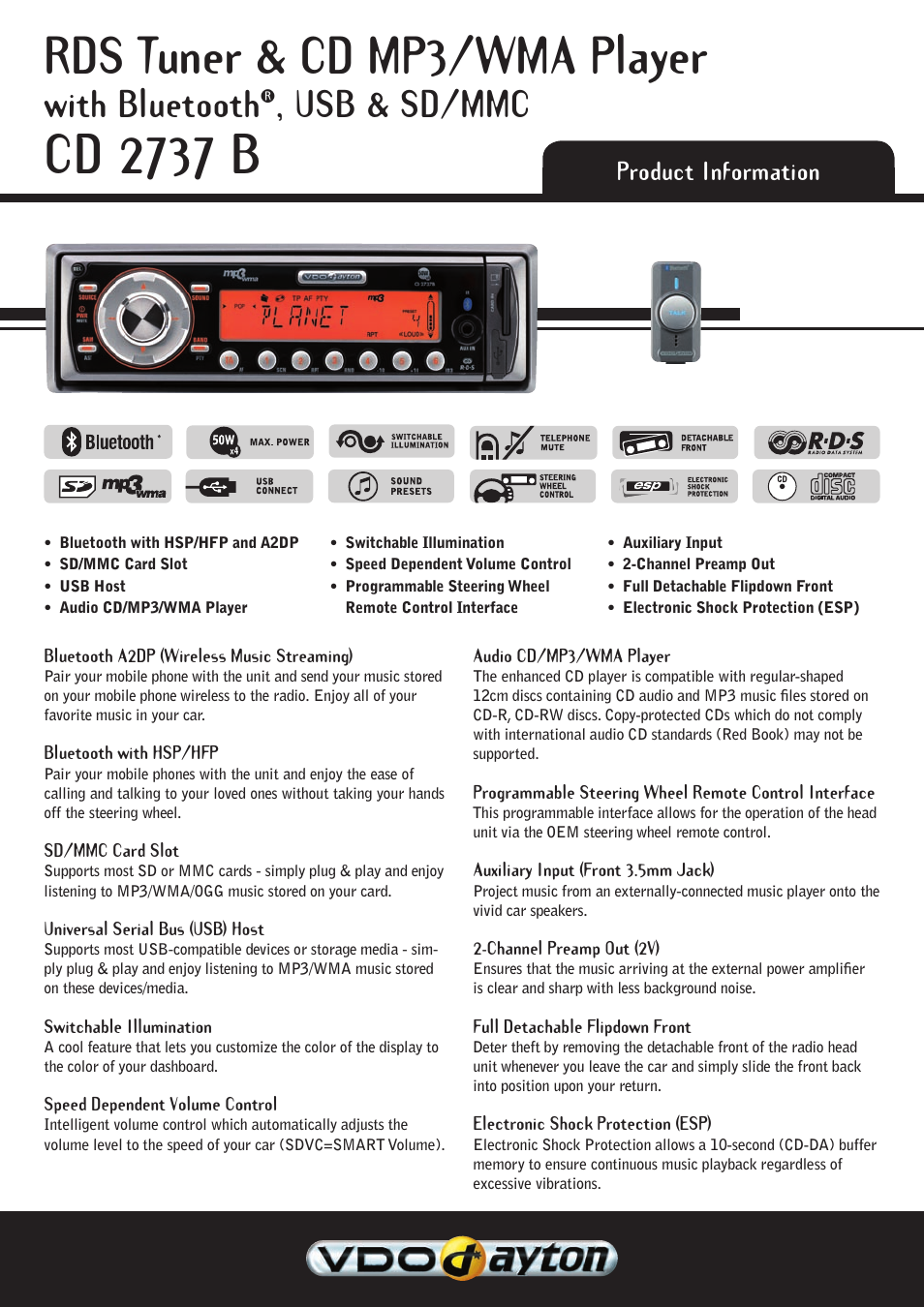 VDO Dayton CD 2737 B User Manual | 2 pages