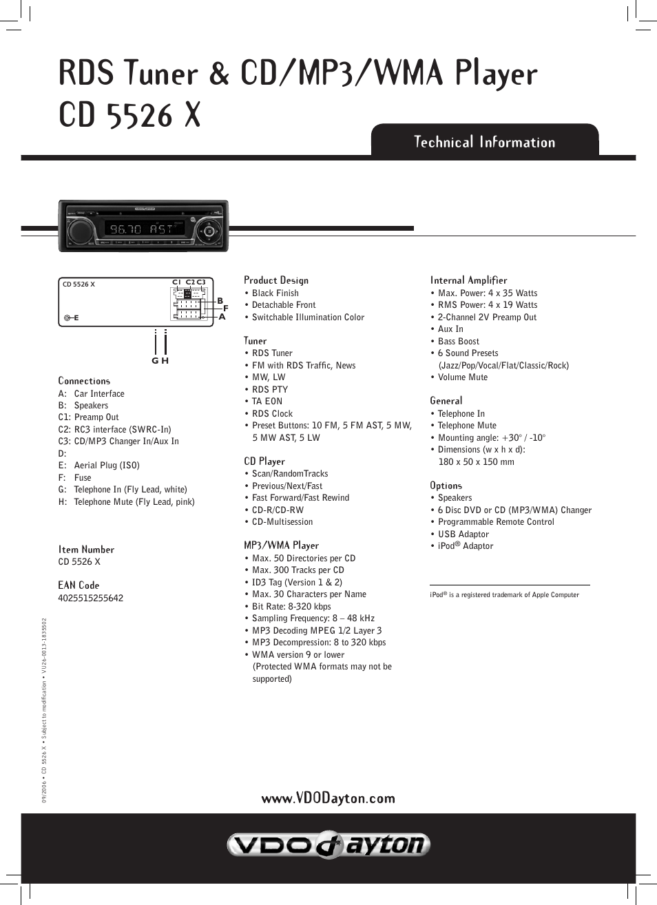 Technical information | VDO Dayton CD 5526 X User Manual | Page 2 / 2