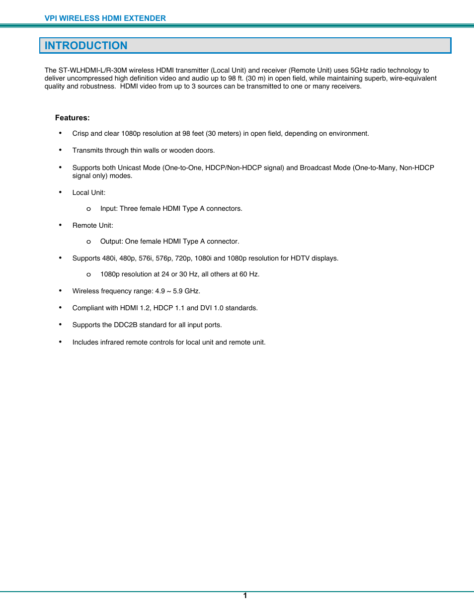 Introduction | Video Products ST-WLHDMI-R-30M User Manual | Page 4 / 11