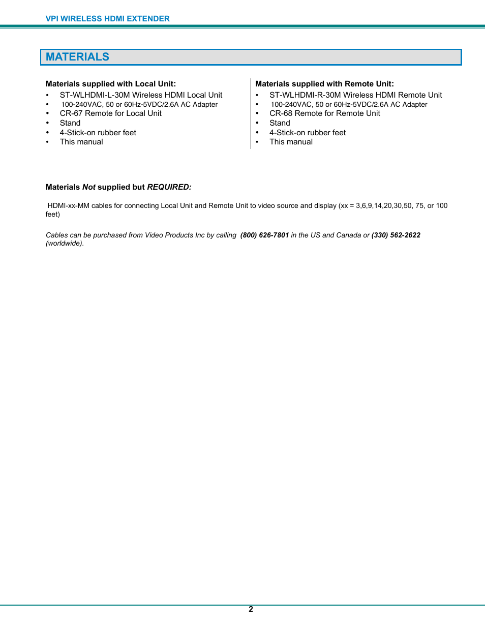 Materials | Video Products ST-WLHDMI-R-30M User Manual | Page 5 / 11