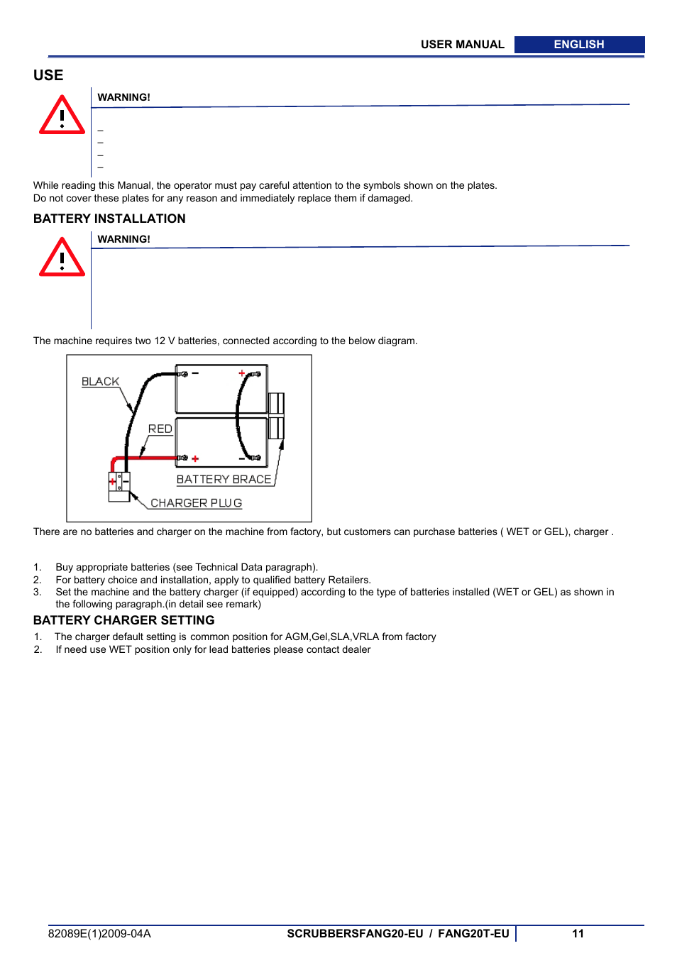 Battery installation, Battery charger setting | Viper FANG 20-EU User Manual | Page 12 / 22