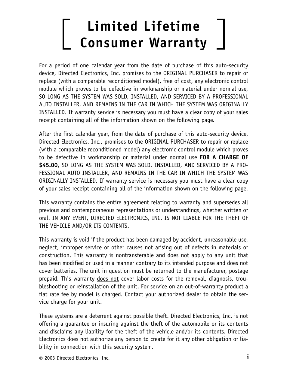 Limited lifetime consumer warranty | Viper 120HV User Manual | Page 2 / 18