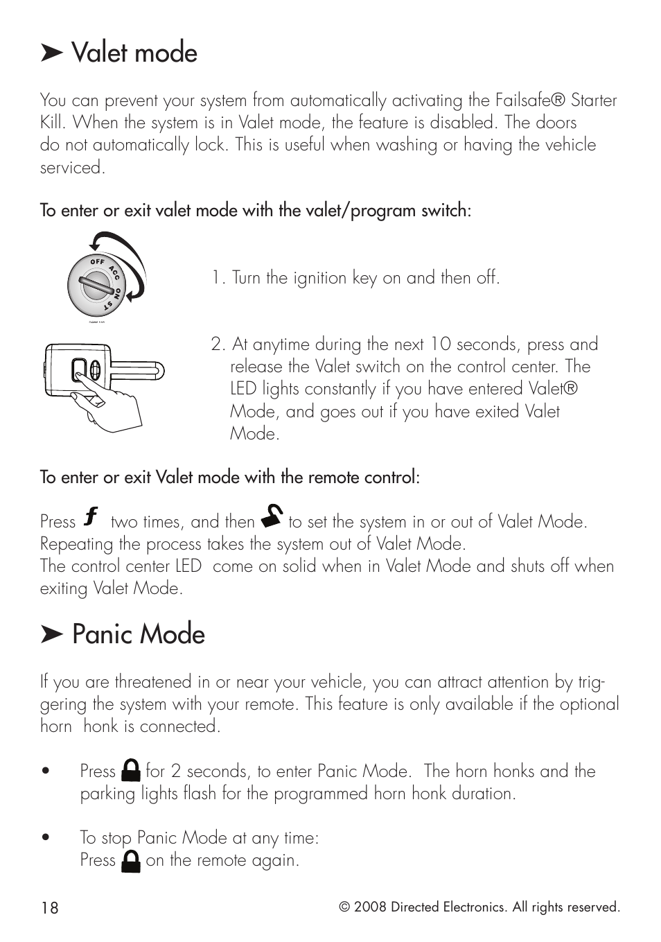 Valet mode, Panic mode | Viper 5101 User Manual | Page 18 / 40