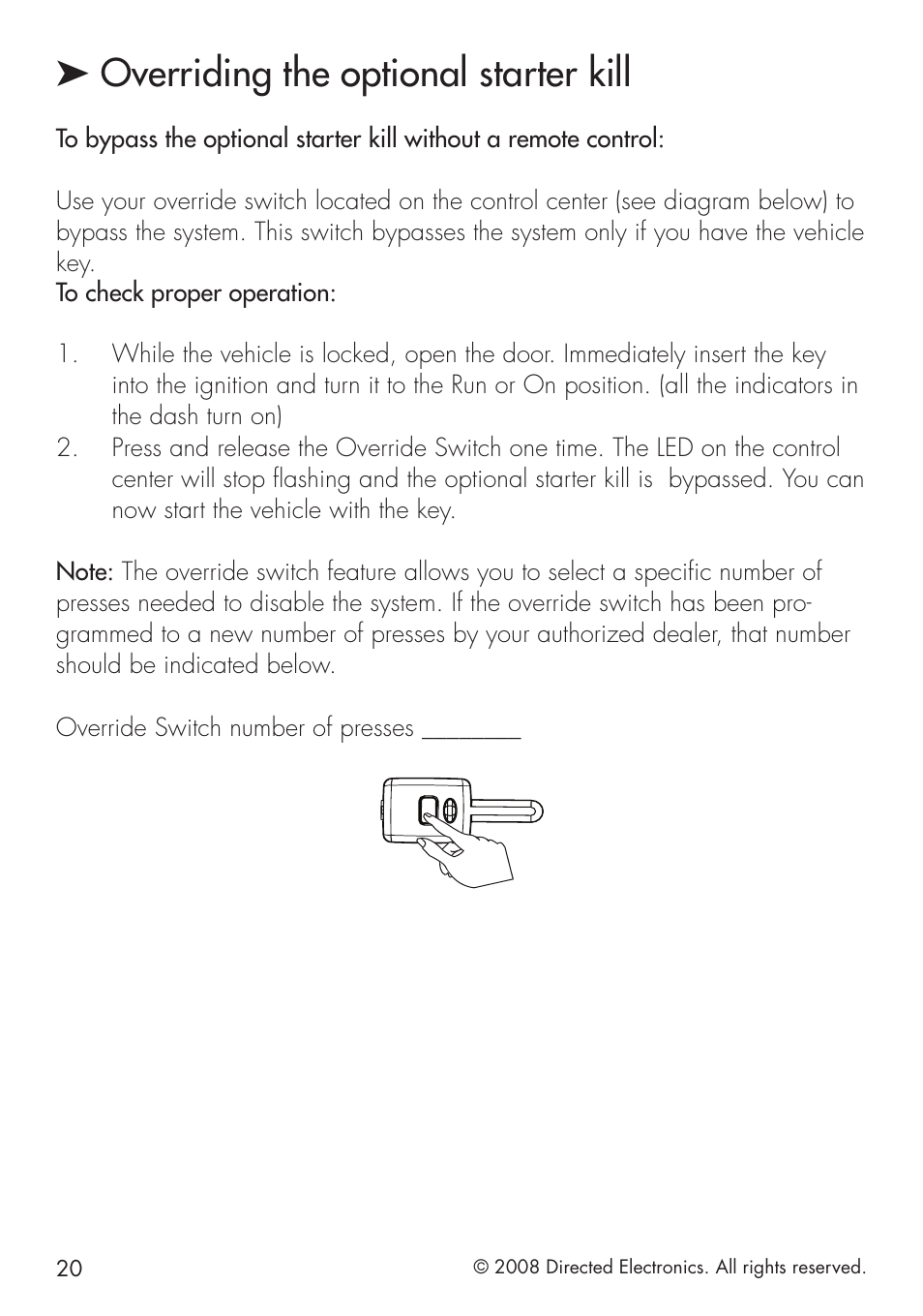 Overriding the optional starter kill | Viper 5101 User Manual | Page 20 / 40