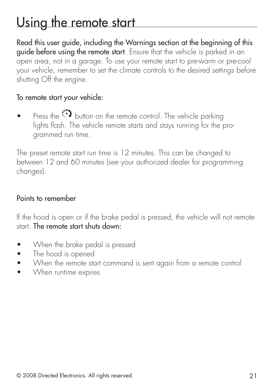 Using the remote start | Viper 5101 User Manual | Page 21 / 40