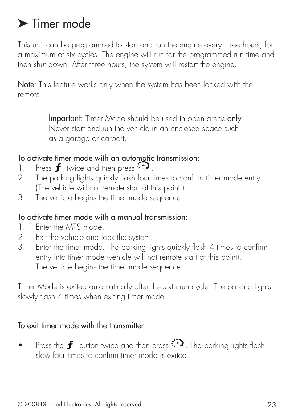 Timer mode, Important | Viper 5101 User Manual | Page 23 / 40