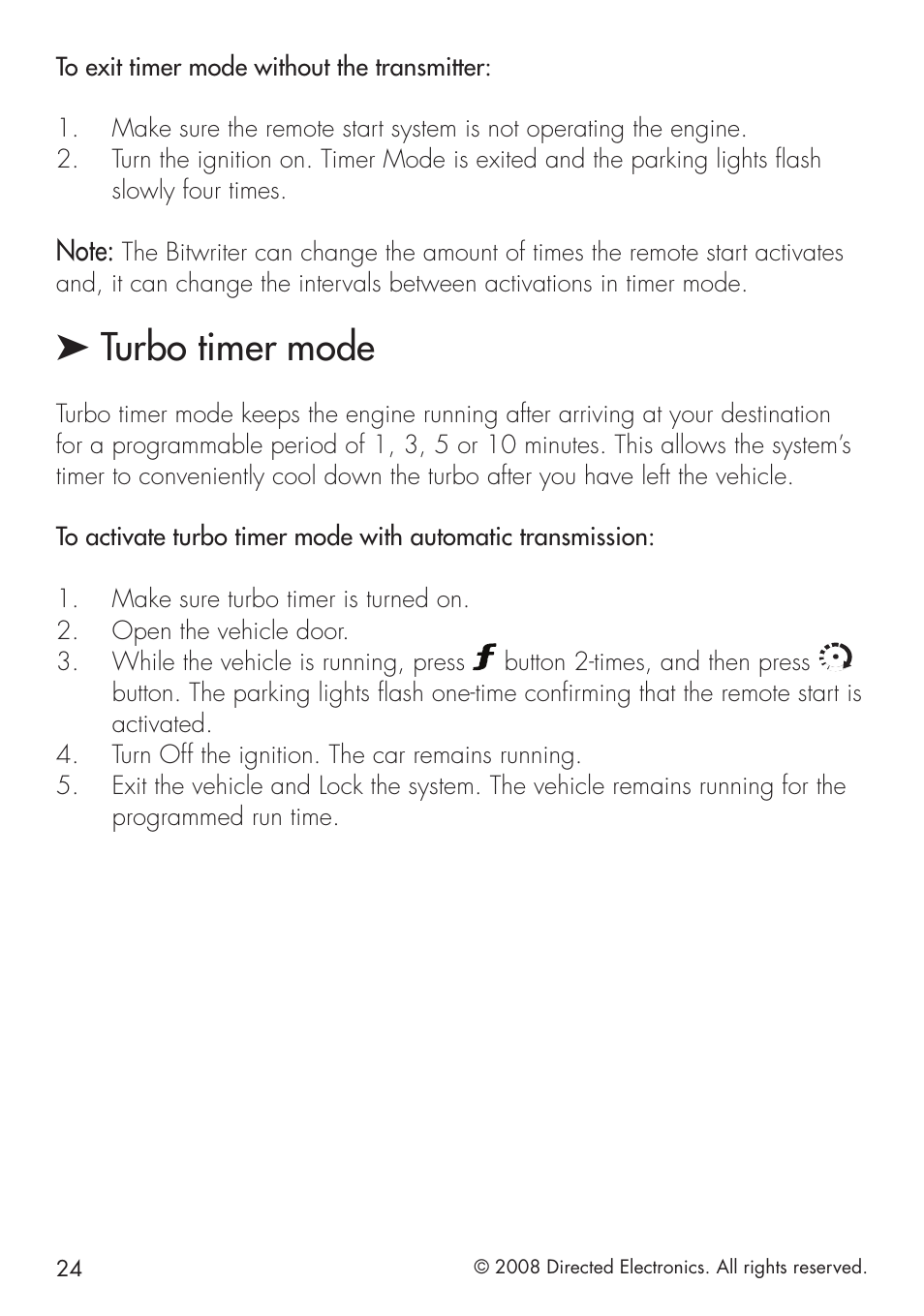 Turbo timer mode | Viper 5101 User Manual | Page 24 / 40