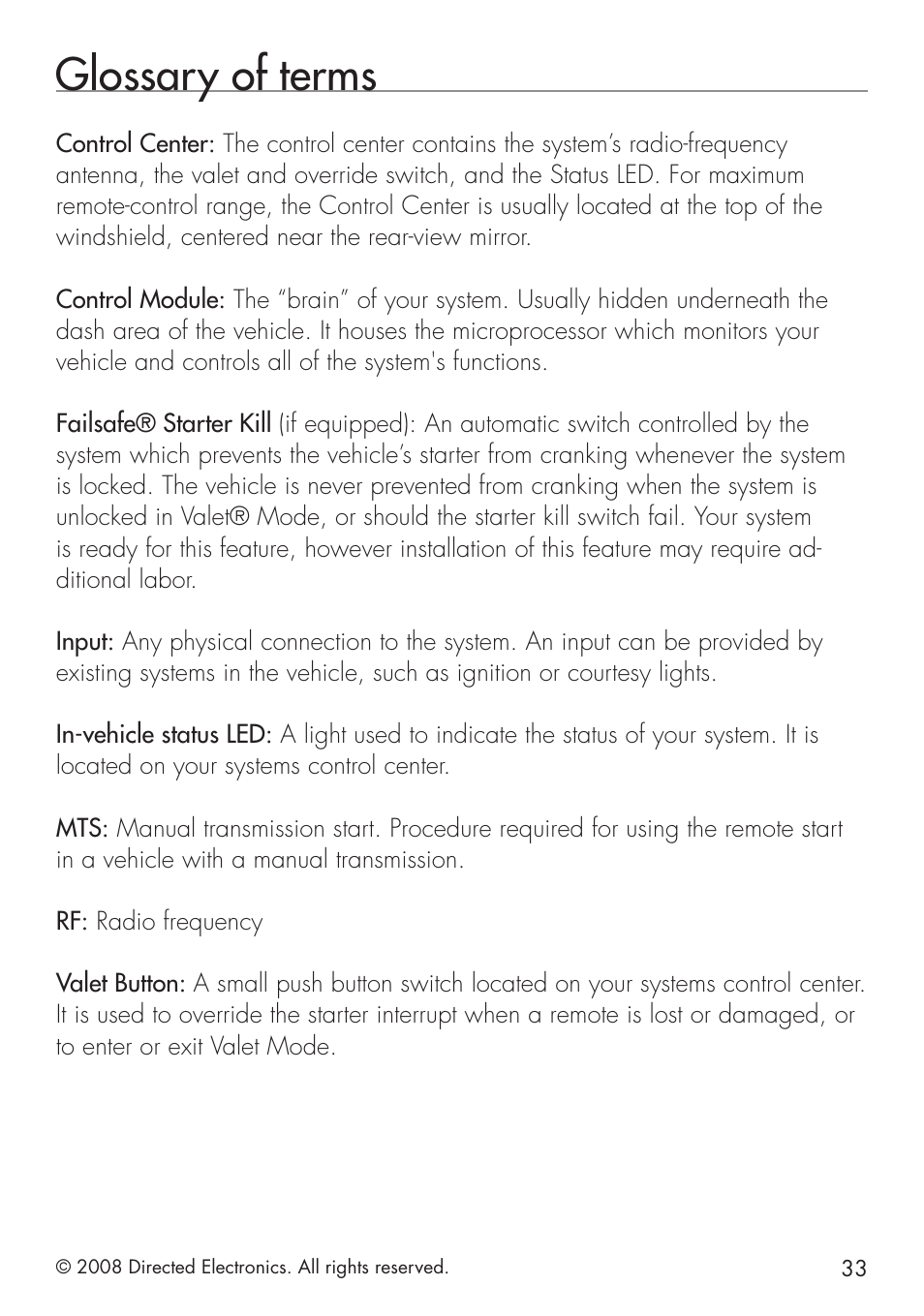 Glossary of terms | Viper 5101 User Manual | Page 33 / 40
