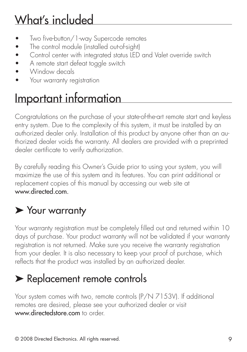 What’s included, Important information, Your warranty | Replacement remote controls | Viper 5101 User Manual | Page 9 / 40