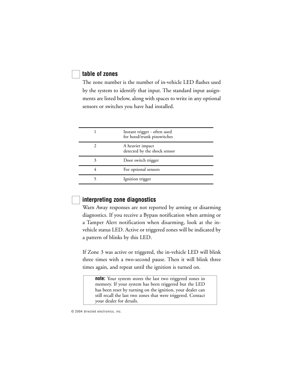 Table of zones, Interpreting zone diagnostics | Viper 671XV User Manual | Page 26 / 43