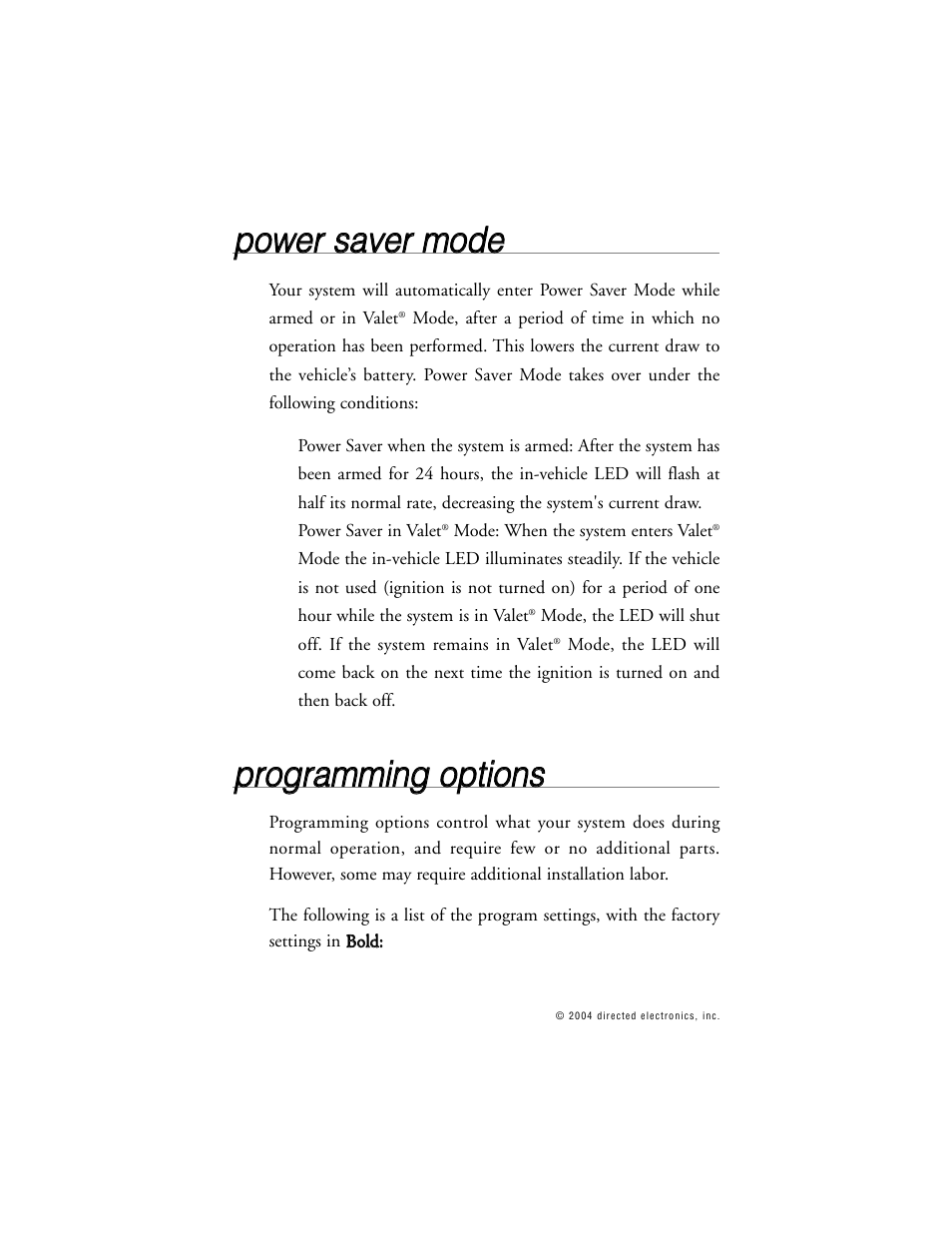 Ppo ow we err ssa avve err m mo od de e, Pprro og grra am mm miin ng g o op pttiio on nss | Viper 671XV User Manual | Page 29 / 43
