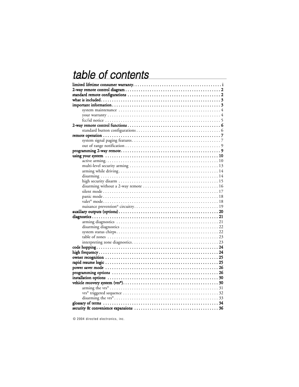 Tta ab blle e o off c co on ntte en nttss | Viper 671XV User Manual | Page 4 / 43