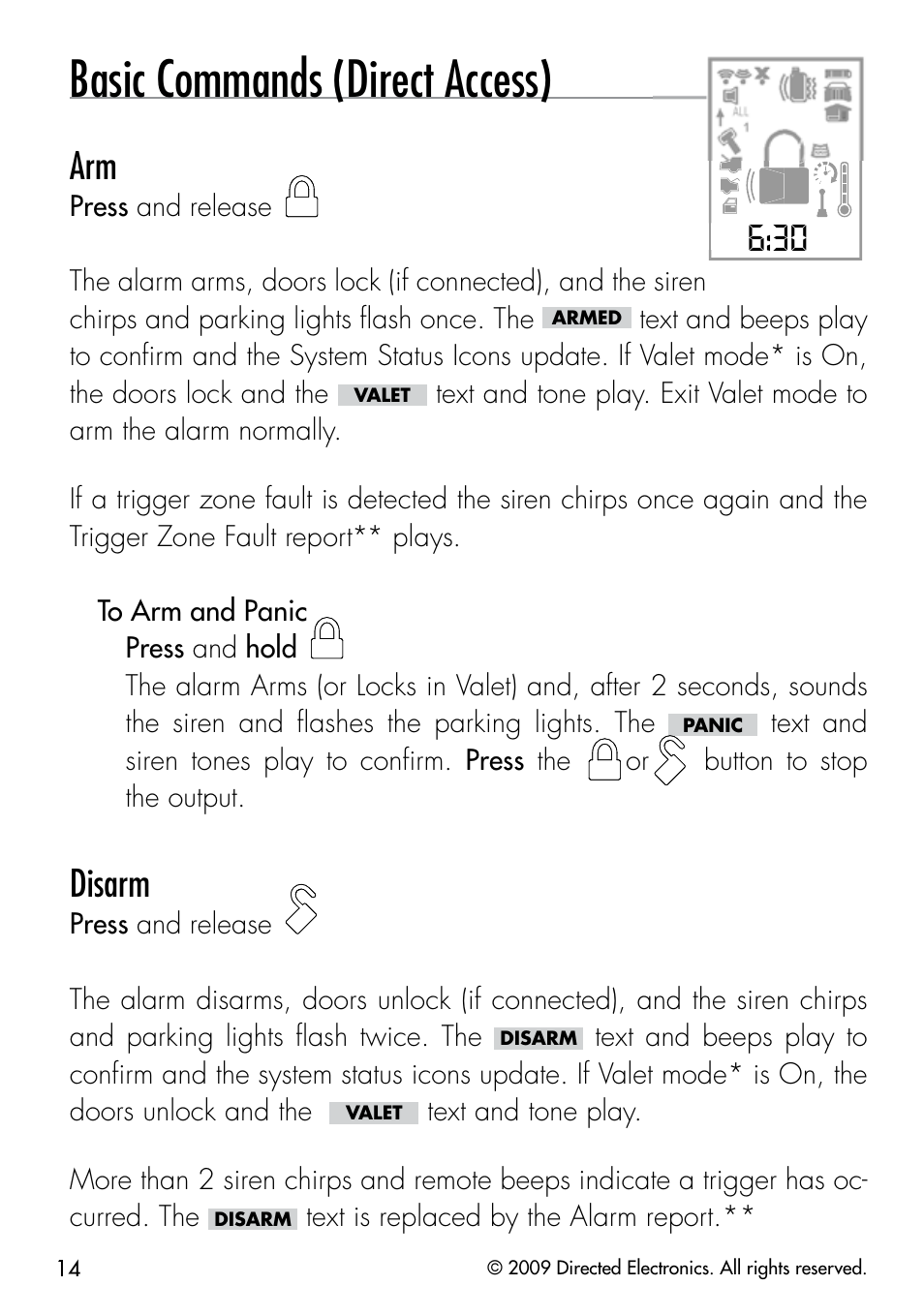 Basic commands (direct access), Disarm | Viper 5901 User Manual | Page 17 / 65