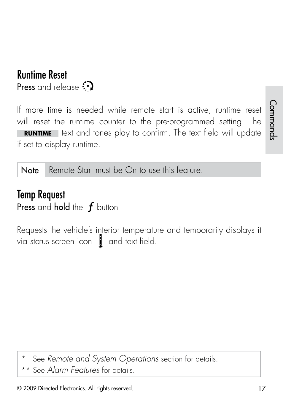 Runtime reset, Temp request | Viper 5901 User Manual | Page 20 / 65