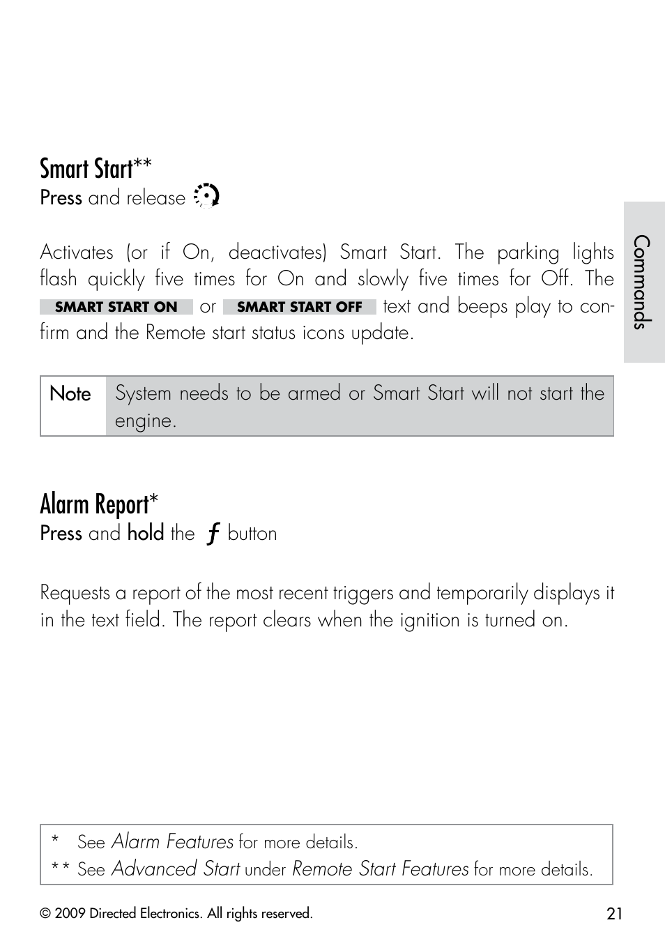Smart start, Alarm report | Viper 5901 User Manual | Page 24 / 65