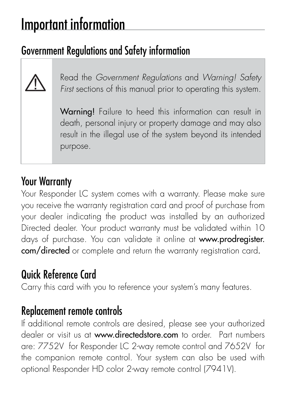 Important information | Viper 5901 User Manual | Page 3 / 65