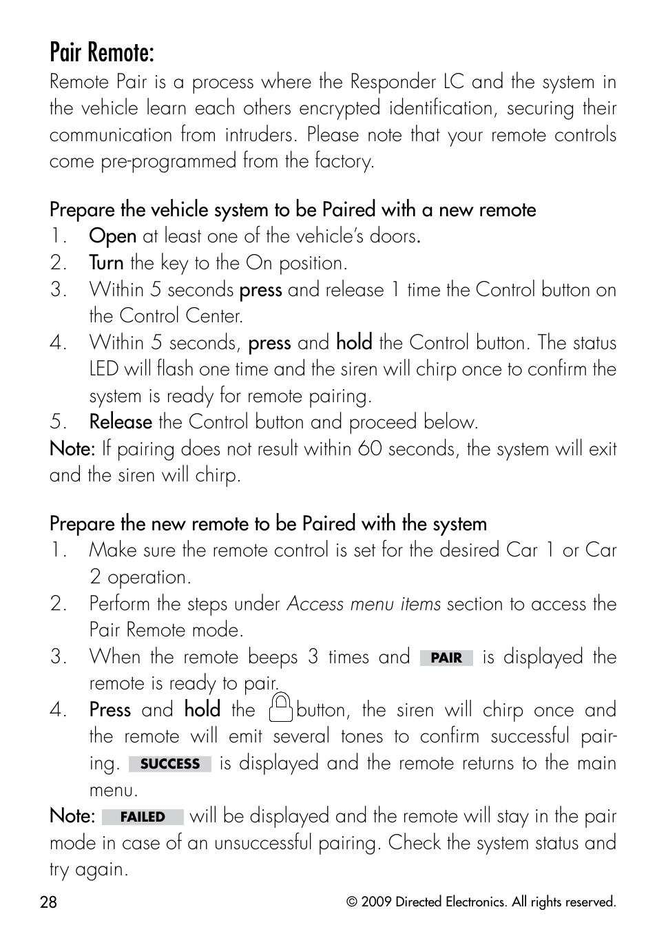 Pair remote | Viper 5901 User Manual | Page 31 / 65