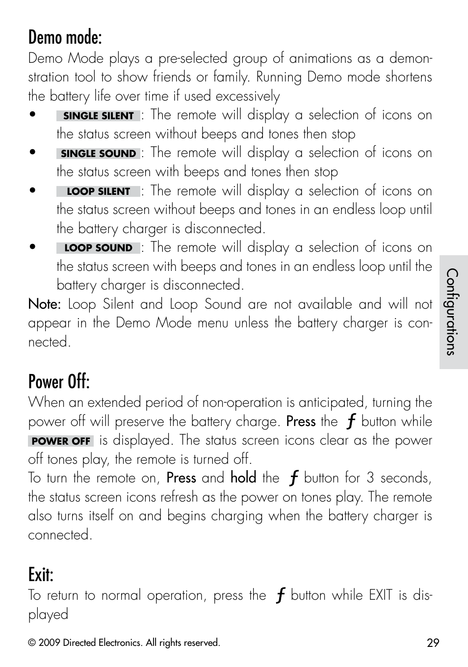 Demo mode, Power off, Exit | Viper 5901 User Manual | Page 32 / 65