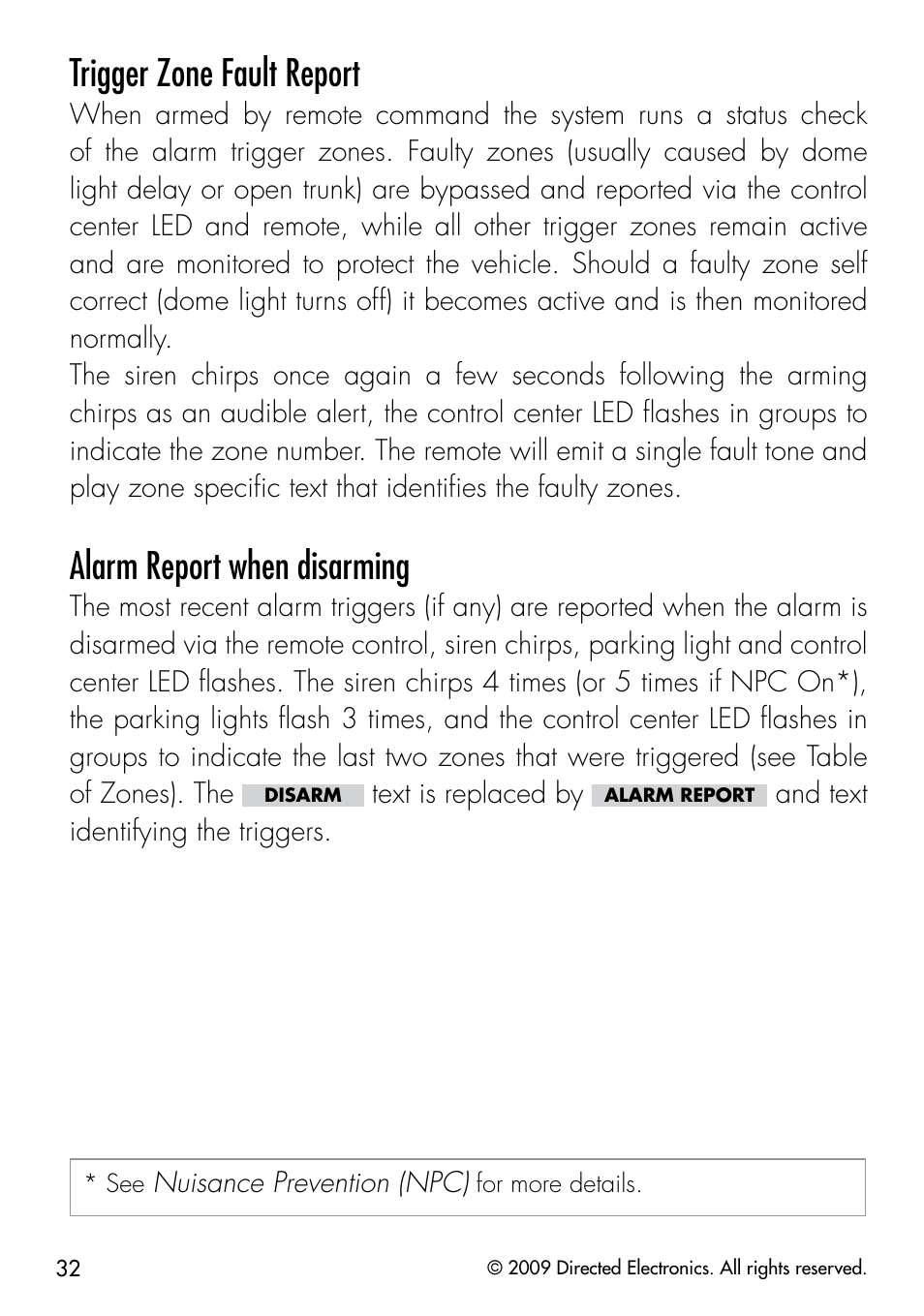 Trigger zone fault report, Alarm report when disarming | Viper 5901 User Manual | Page 35 / 65