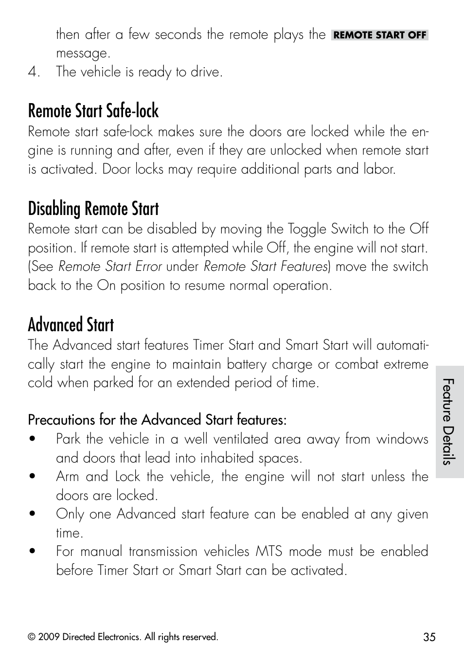 Remote start safe-lock, Disabling remote start, Advanced start | Viper 5901 User Manual | Page 38 / 65