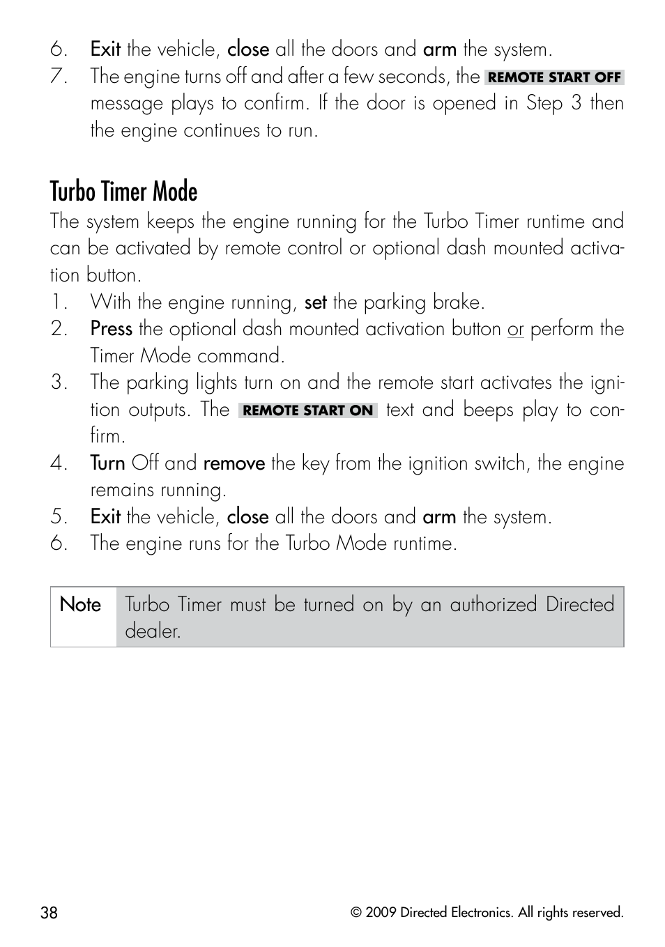 Turbo timer mode | Viper 5901 User Manual | Page 41 / 65