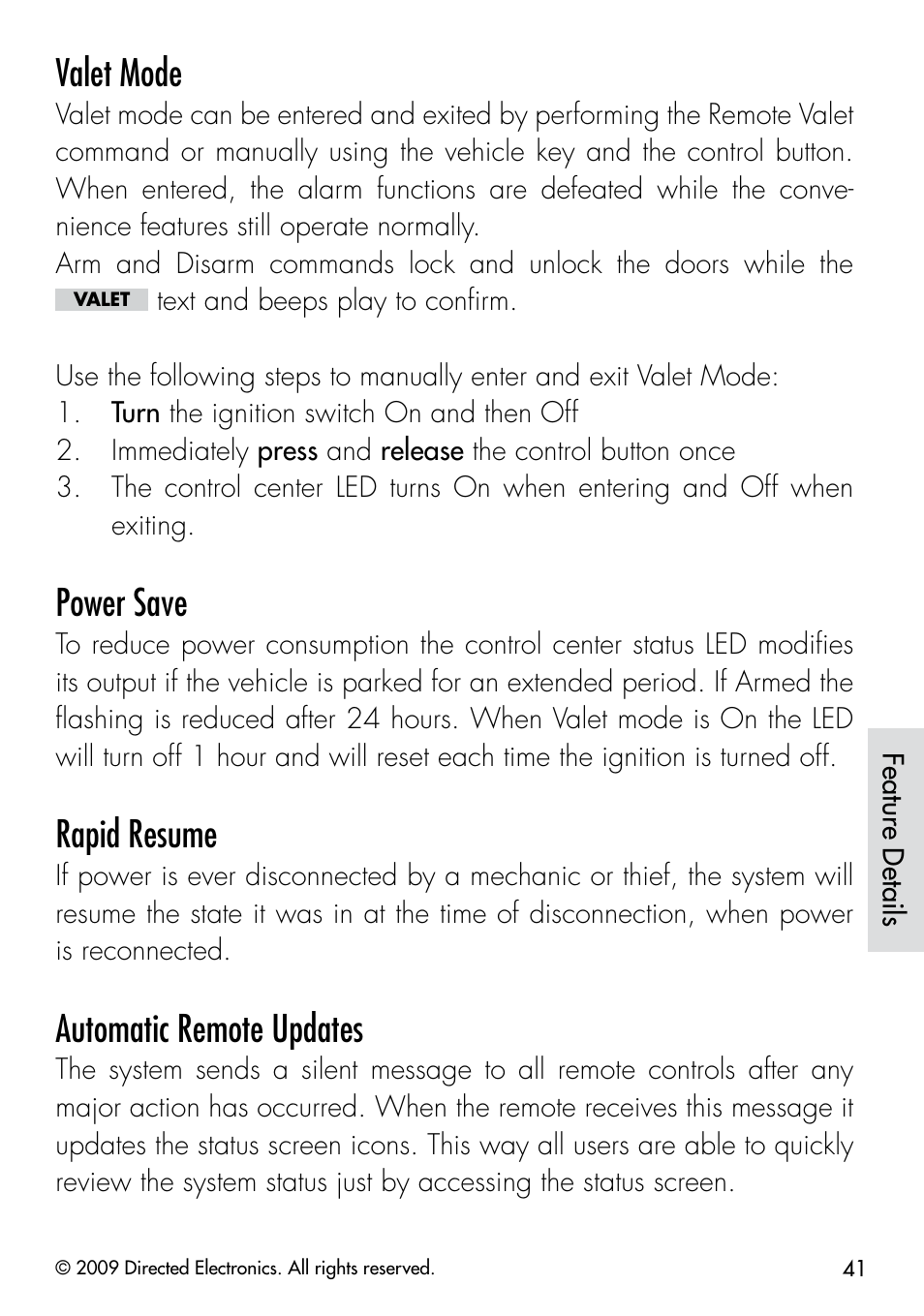 Valet mode, Power save, Rapid resume | Automatic remote updates | Viper 5901 User Manual | Page 44 / 65