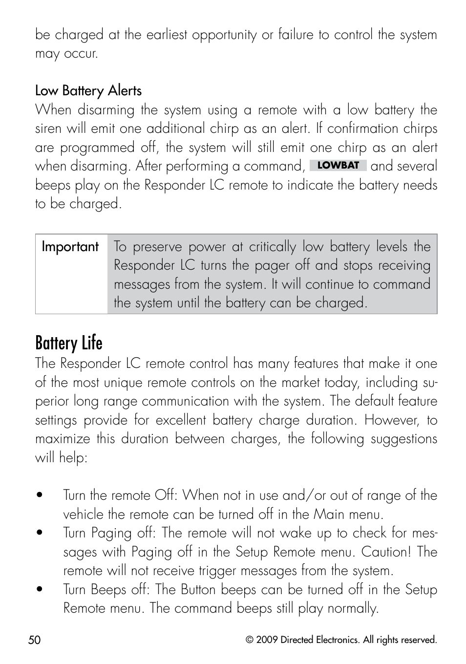 Battery life | Viper 5901 User Manual | Page 53 / 65