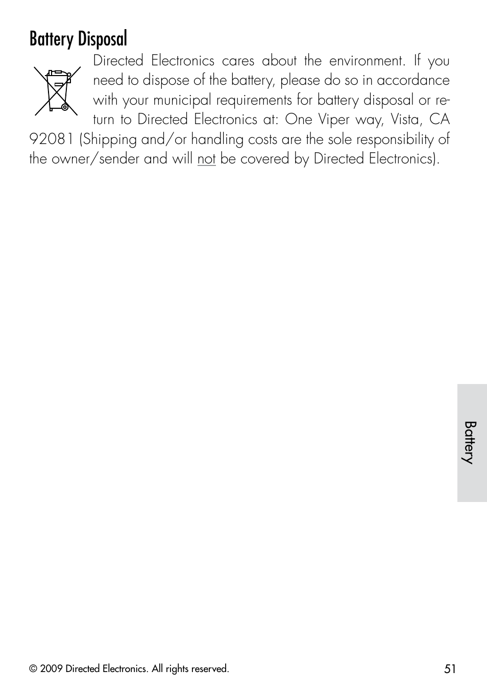 Battery disposal | Viper 5901 User Manual | Page 54 / 65