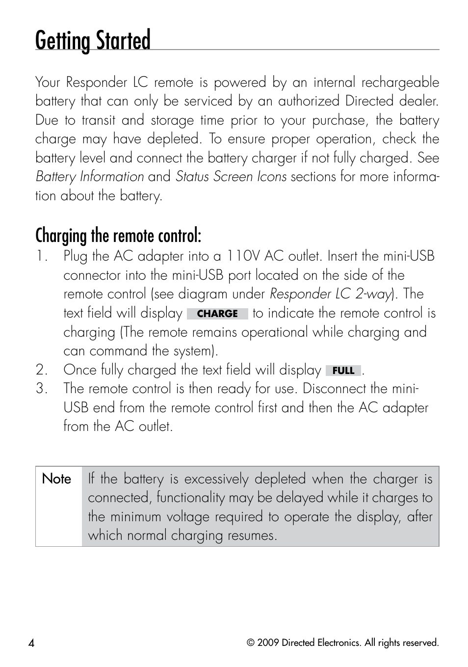 Getting started, Charging the remote control | Viper 5901 User Manual | Page 7 / 65