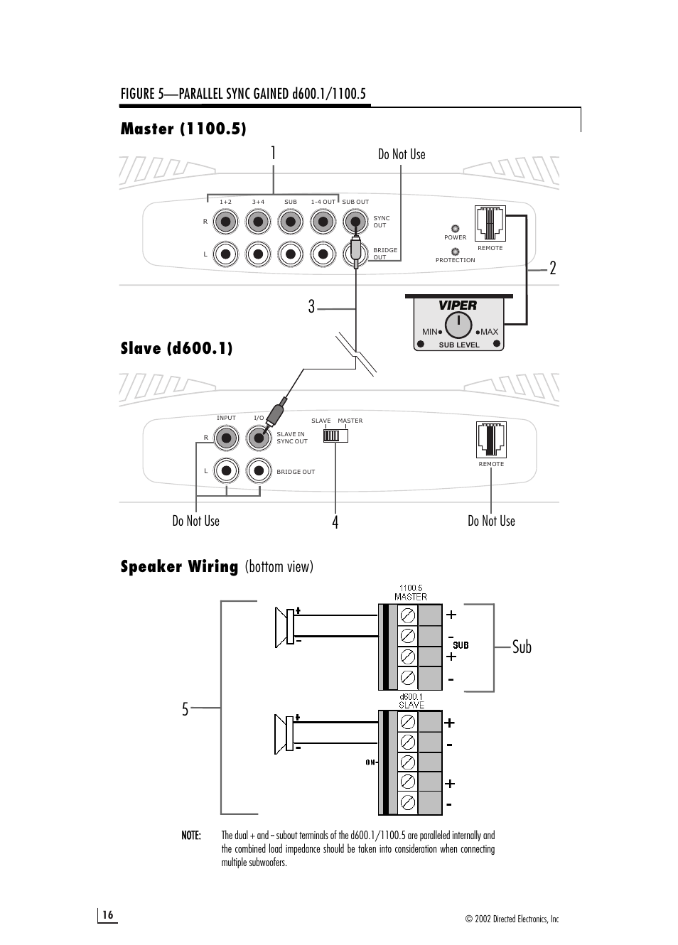 Speaker wiring (bottom view), Do not use | Viper 1100.5 User Manual | Page 16 / 22