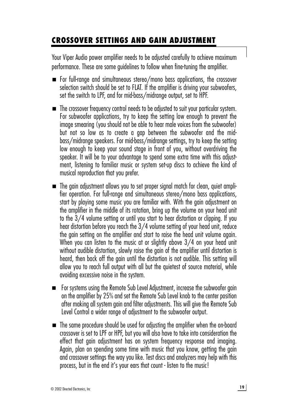 Crossover settings and gain adjustment | Viper 1100.5 User Manual | Page 19 / 22
