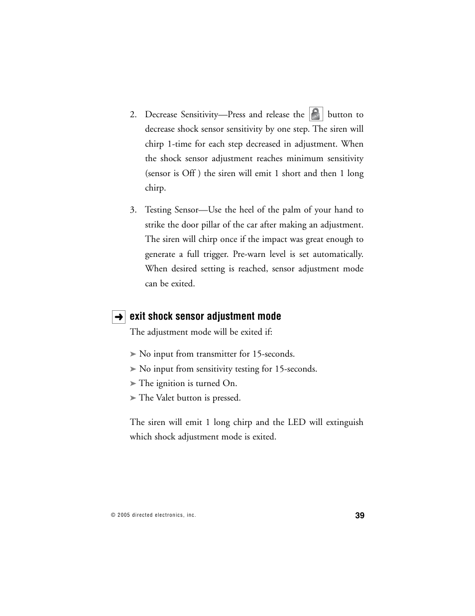 Exit shock sensor adjustment mode | Viper 1000 Model User Manual | Page 38 / 45