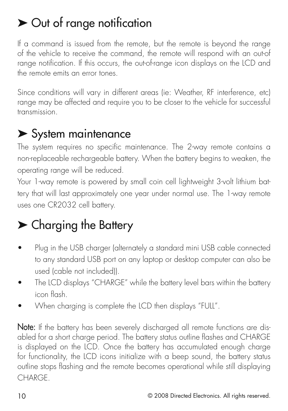 Out of range notiﬁcation, System maintenance, Charging the battery | Viper 5501 User Manual | Page 10 / 48