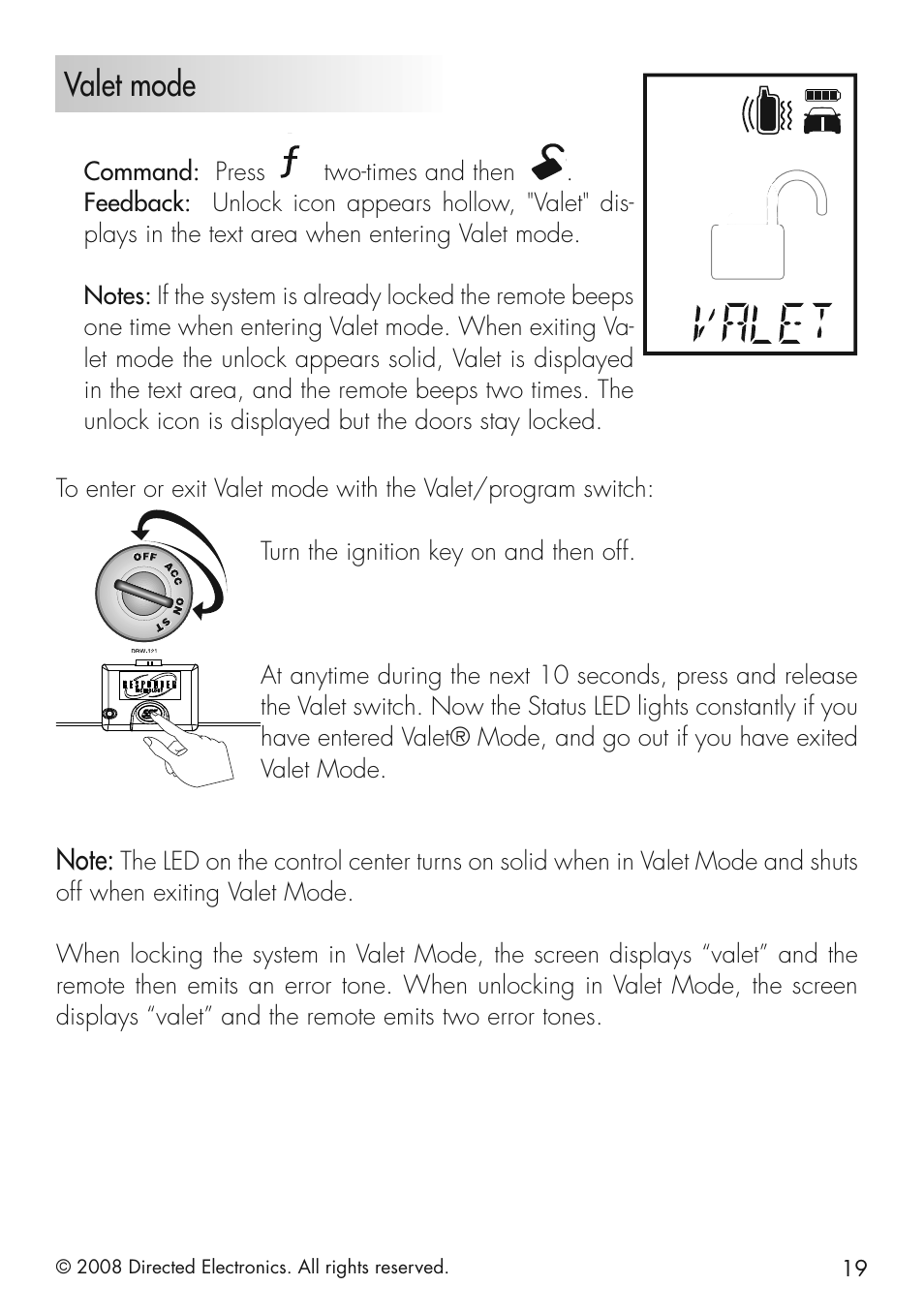 Valet mode | Viper 5501 User Manual | Page 19 / 48