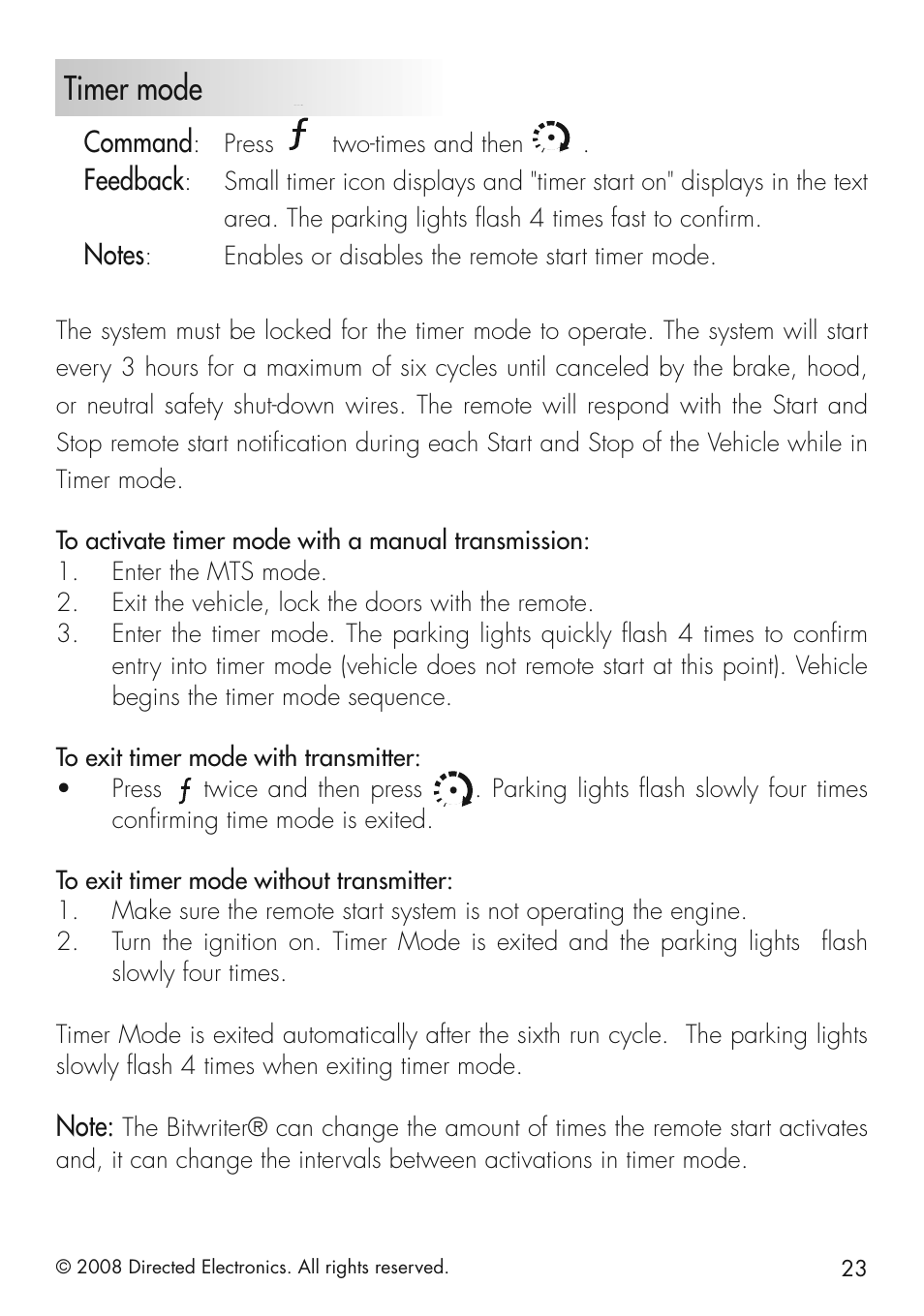 Timer mode | Viper 5501 User Manual | Page 23 / 48