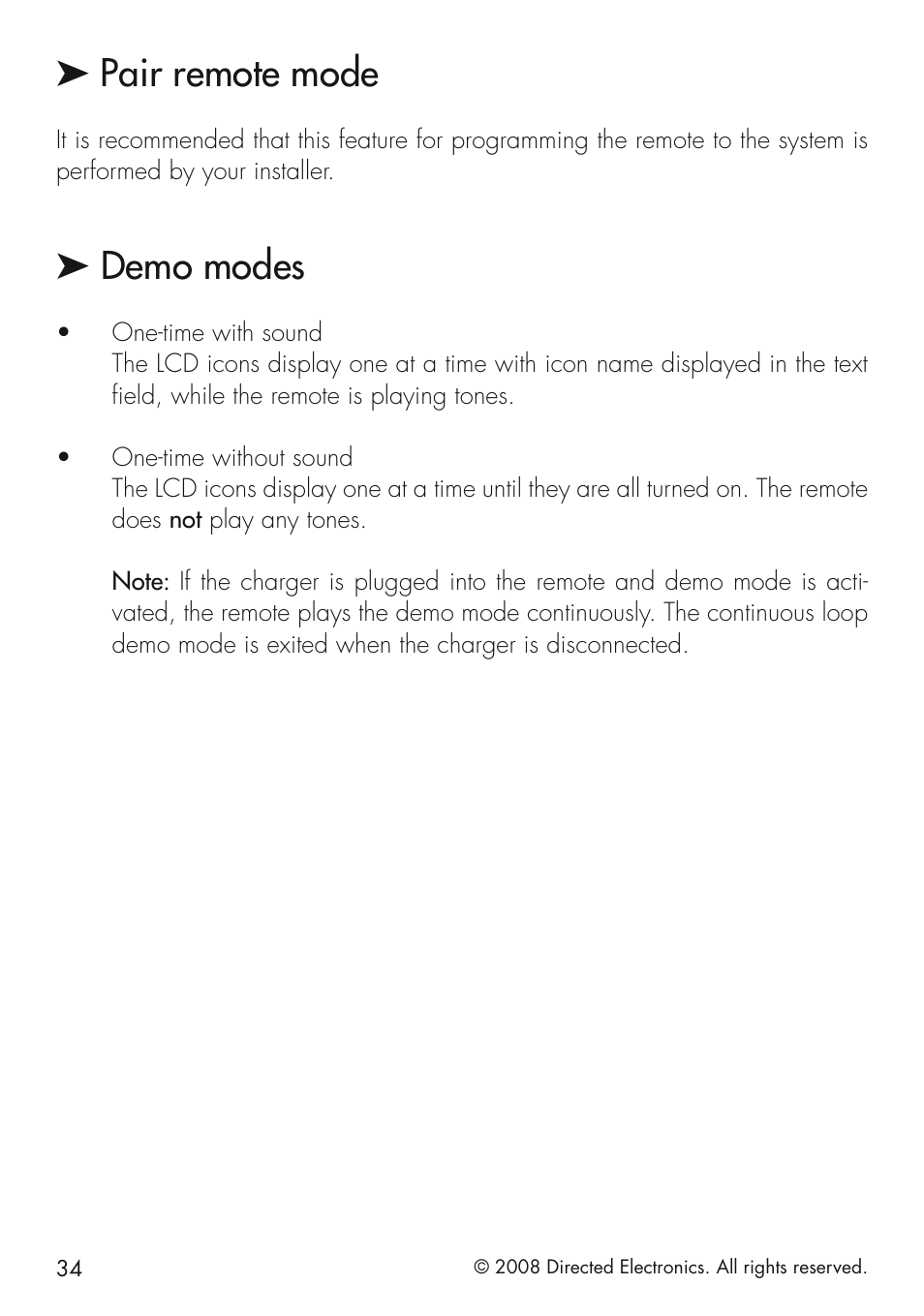 Demo modes | Viper 5501 User Manual | Page 34 / 48