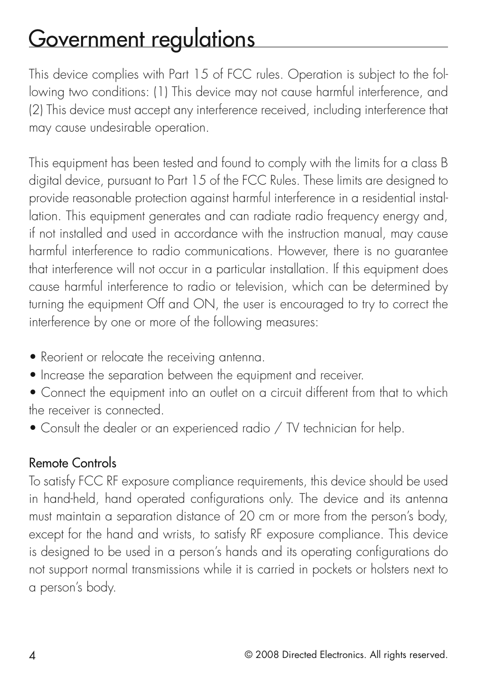 Government regulations | Viper 5501 User Manual | Page 4 / 48