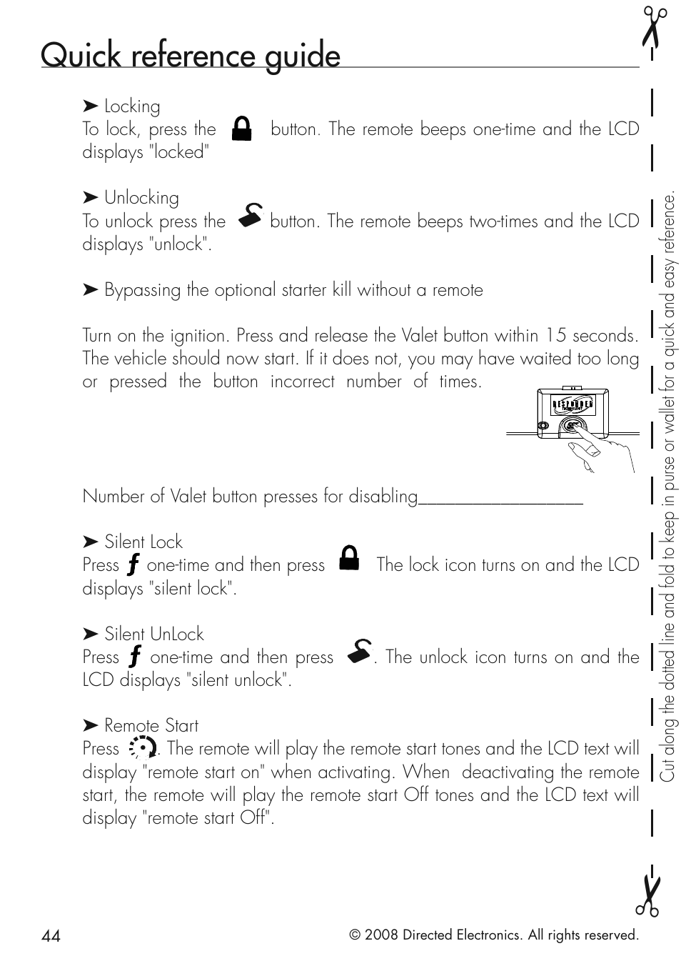 Quick reference guide | Viper 5501 User Manual | Page 44 / 48
