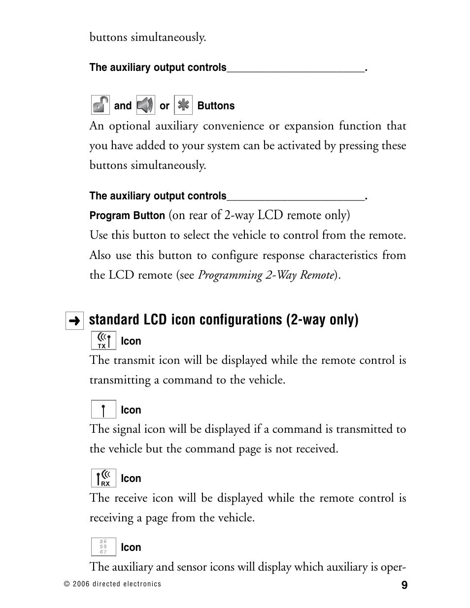 On rear of 2-way lcd remote only), Standard lcd icon configurations (2-way only) | Viper 5002 User Manual | Page 14 / 61